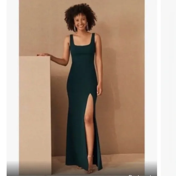 BHLDN green long dress with slit - Picture 2 of 9